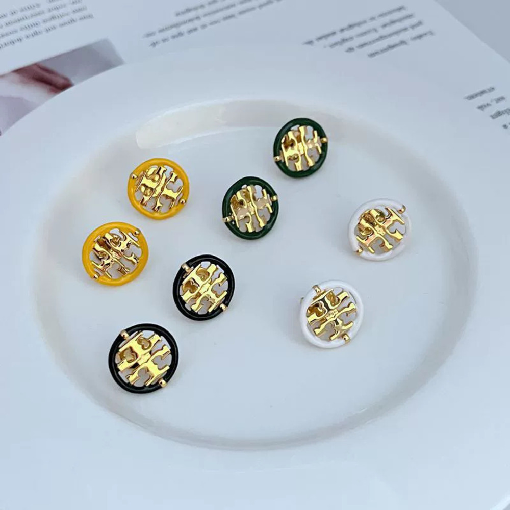 Tory Burch Geometric Round Hollow Inlaid Letters Earrings